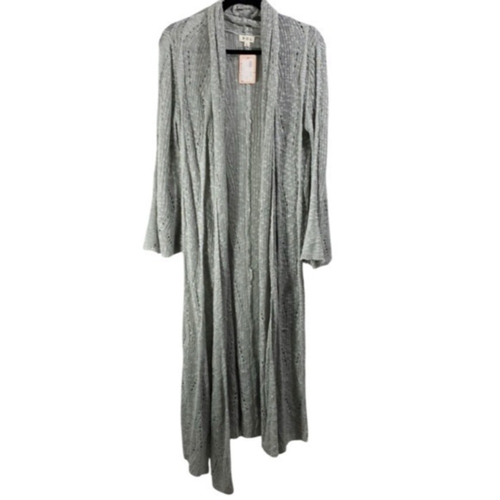 NWT POL women’s light weight knit open front cardigan top 
Size L Color Gray